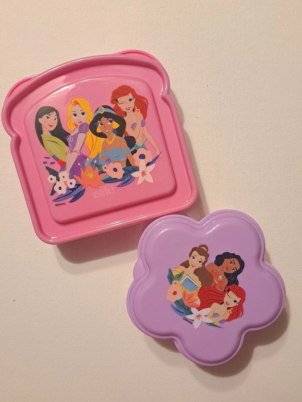 NWT Bundle of 2 ZAK Disney Princess Pink & Purple Snack & Sandwhich Containers